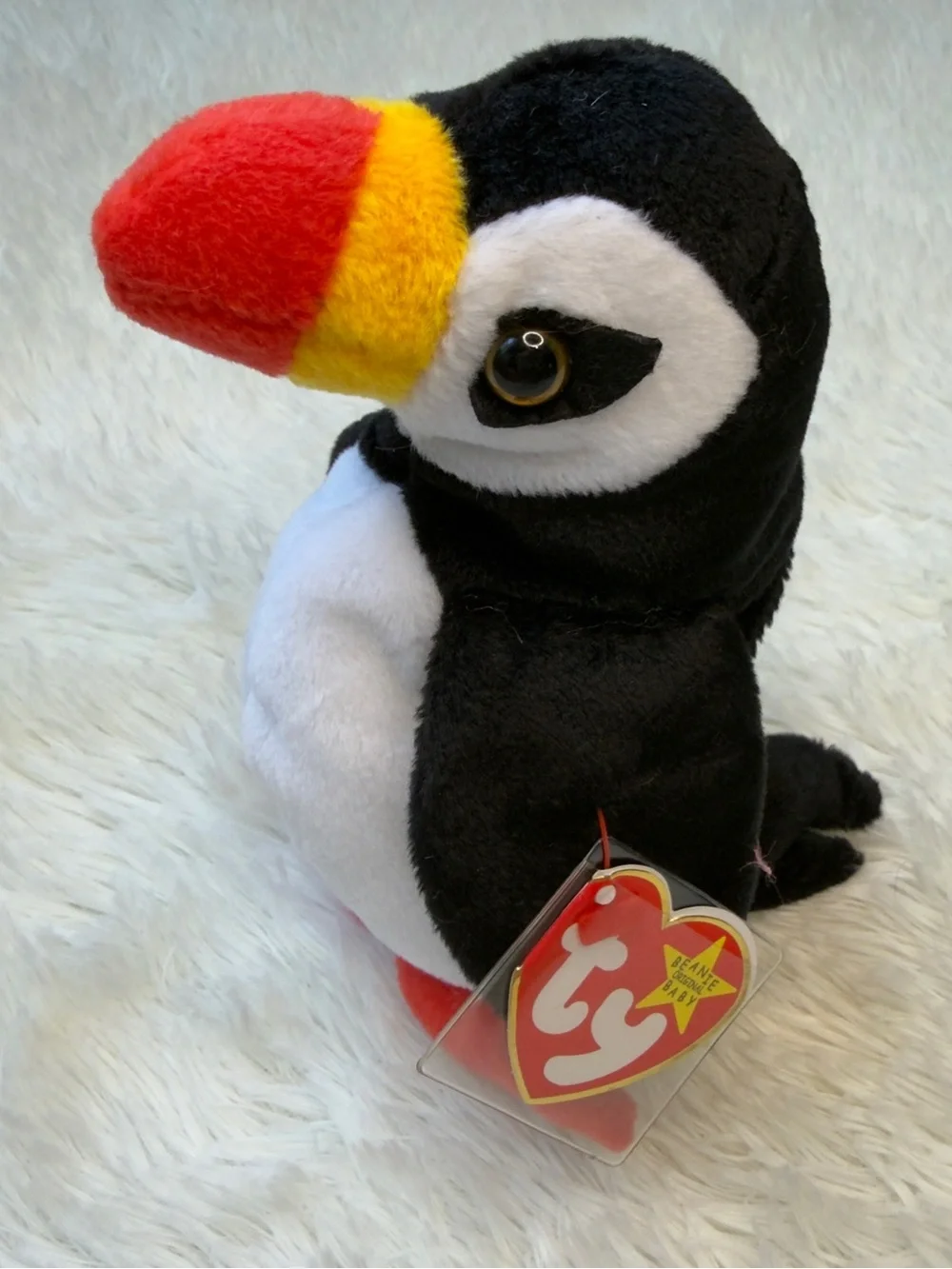 Ty Beanie Baby Plush Puffin in Black, White, Red & Yellow